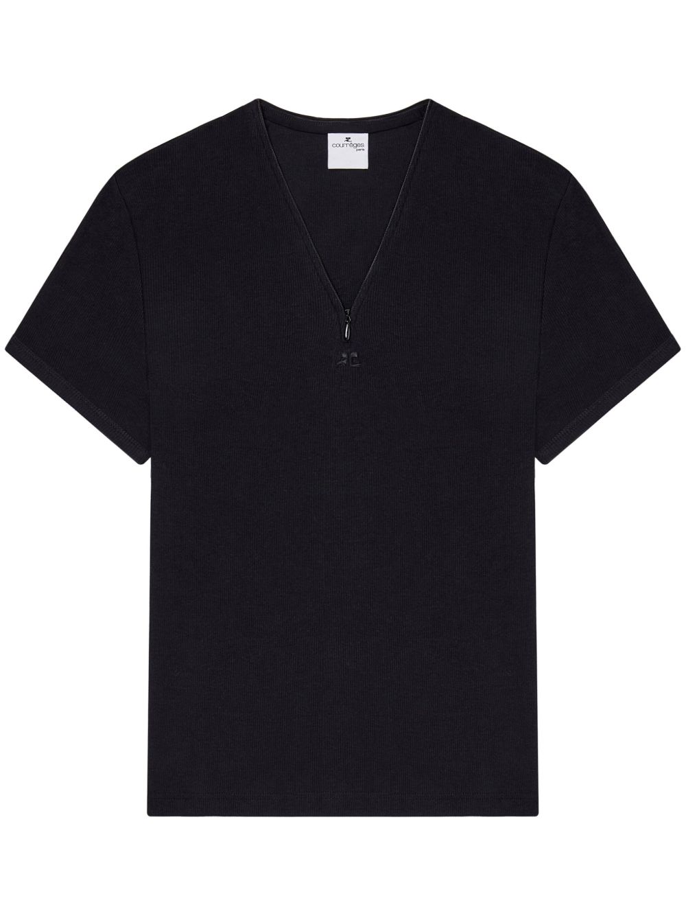 Courrèges 90年代风格V领罗纹T恤 - 黑色