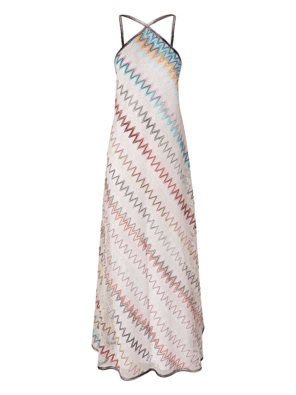Missoni Z字形图案编织超长连衣裙 - 白色