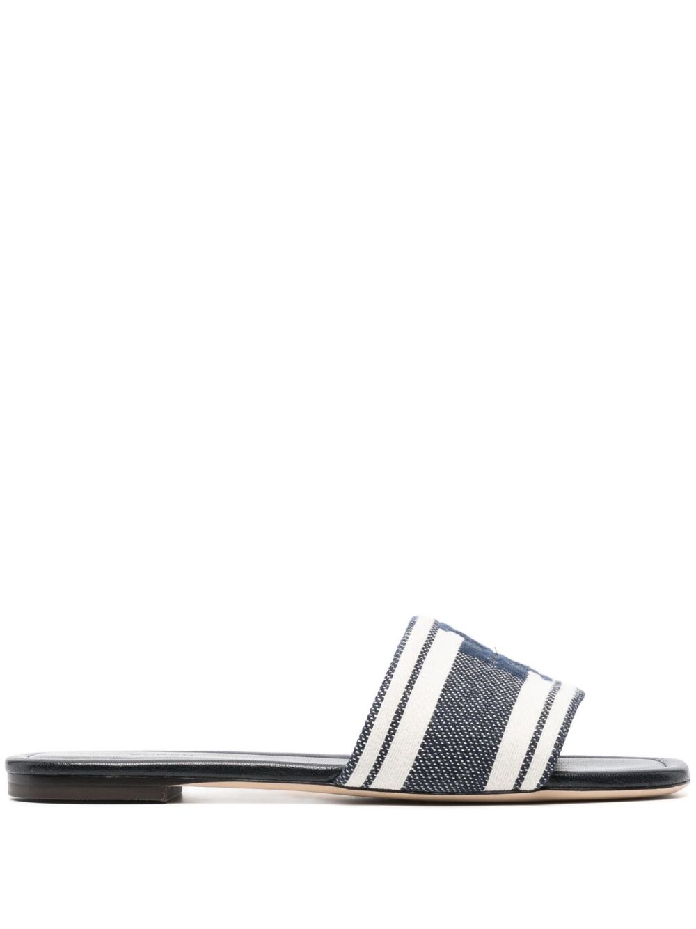 Tory Burch logo刺绣露趾拖鞋 - 蓝色