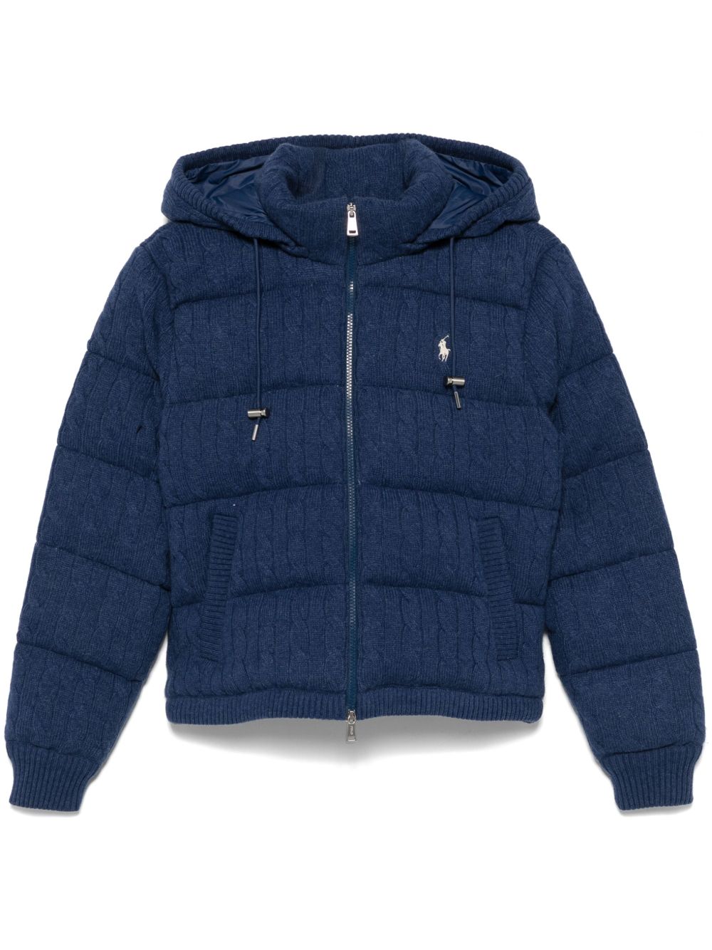 Polo Ralph Lauren 粗绞花针织连帽蓬松夹克 - 蓝色