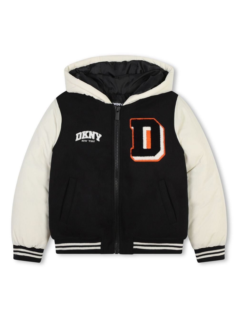 Dkny Kids logo贴花填充夹克 - 黑色
