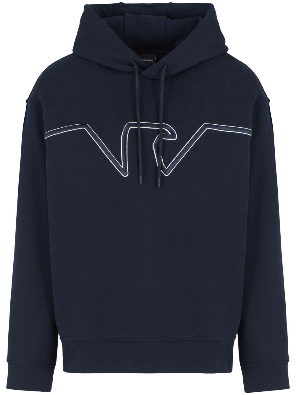 Emporio Armani 压纹logo平纹针织连帽衫 - 蓝色
