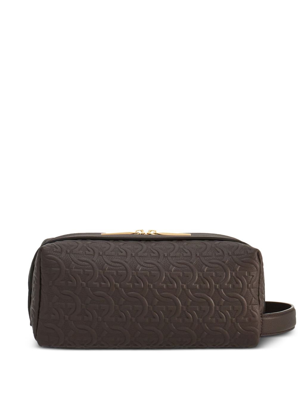 Ferragamo logo凹面压花皮质洗漱包 - 褐色