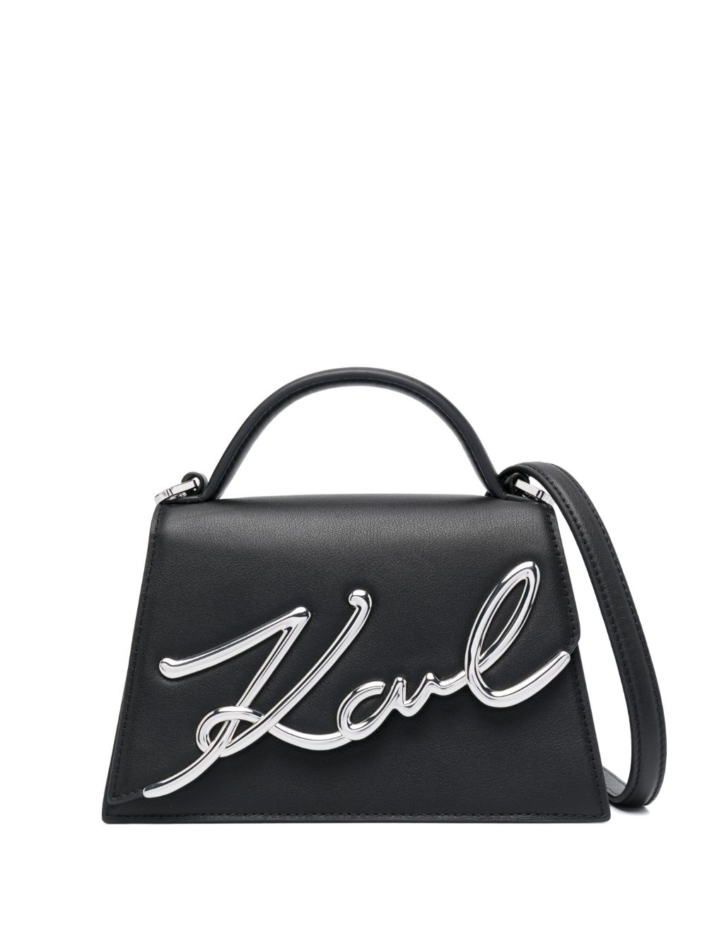 Karl Lagerfeld Signature 皮质斜挎包 - 黑色
