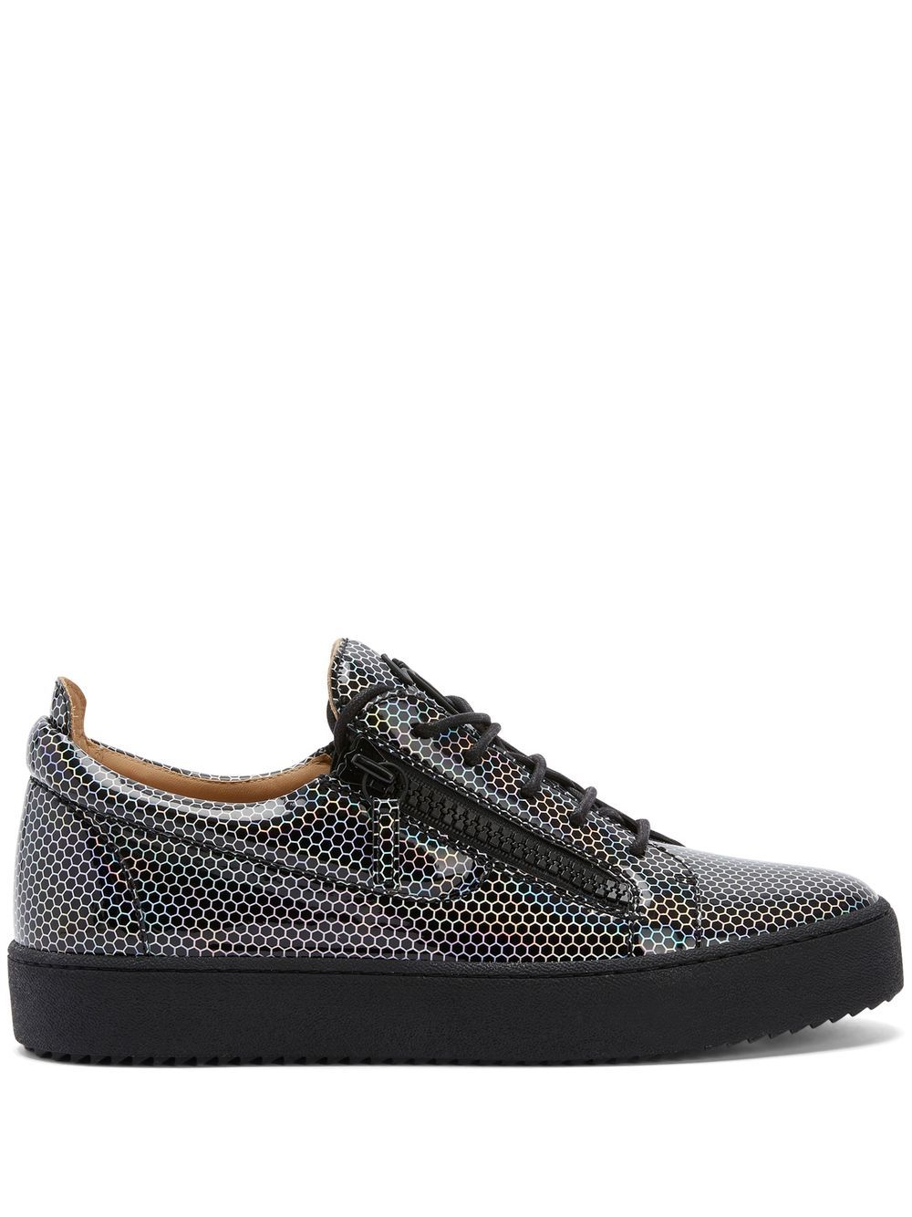 Giuseppe Zanotti 蜂巢式图案亮面板鞋 - 黑色