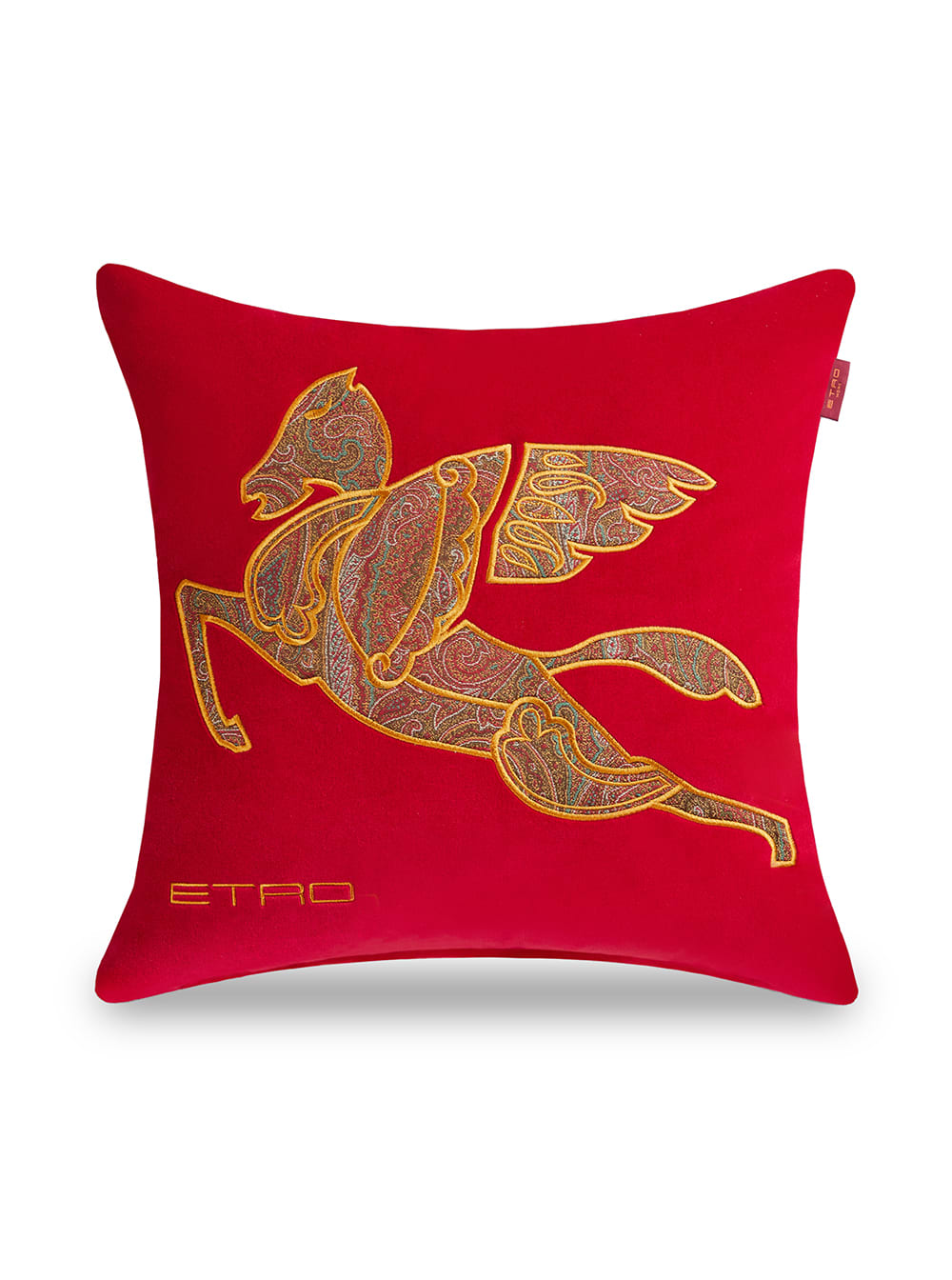 Etro Red Cushion With Winged Horse In Paisley Jacquard Fabric Home