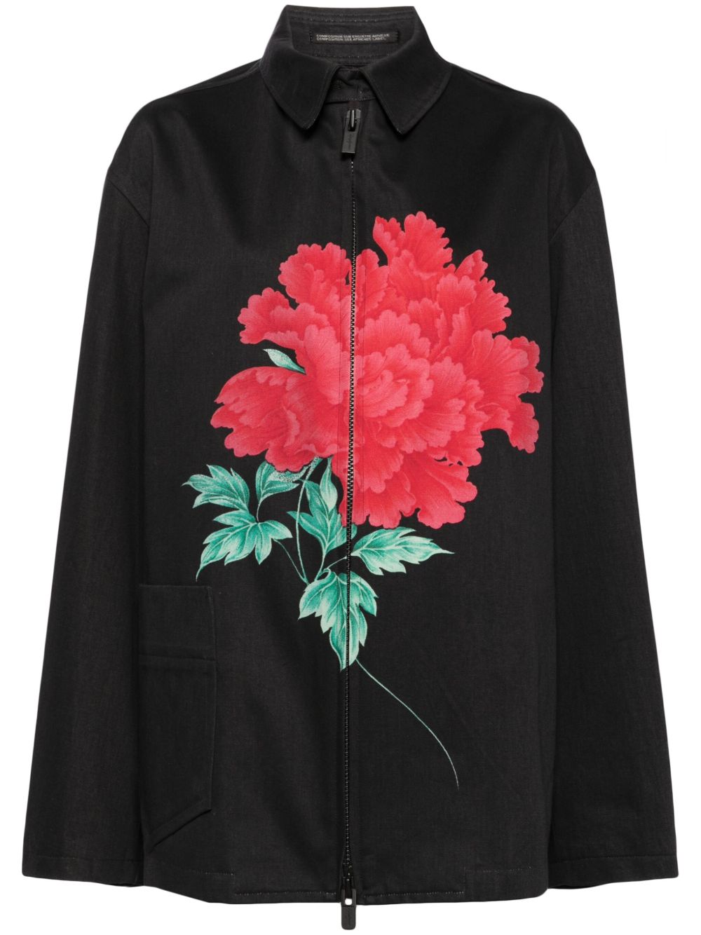 Yohji Yamamoto 花卉印花衬衫式夹克 - 黑色