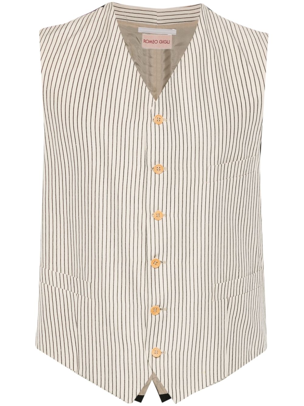 Romeo Gigli Pre-Owned 单排扣细条纹马甲（1990年代典藏款） - 中性色