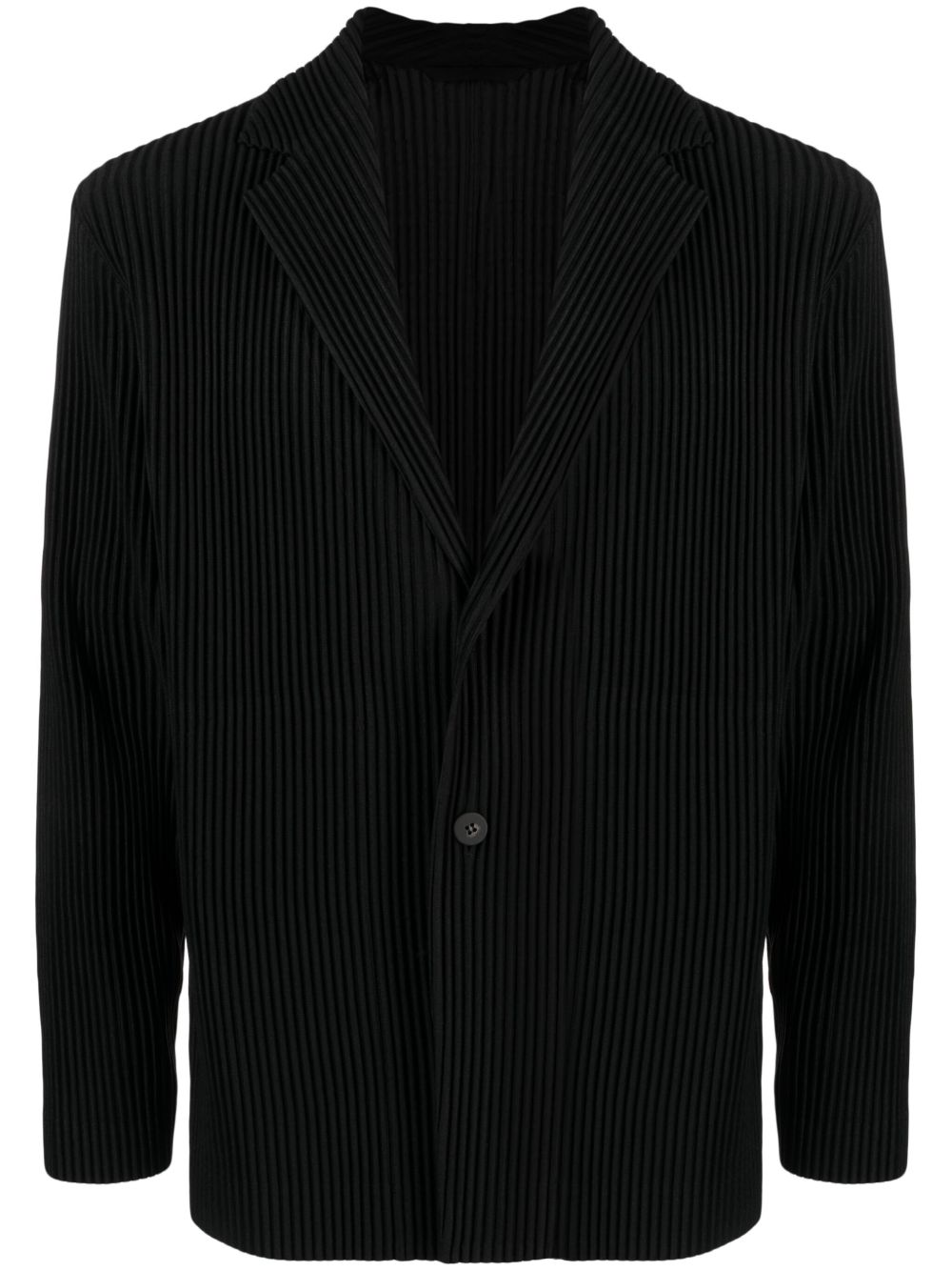 Homme Plissé Issey Miyake 褶饰单排扣西装夹克 - 黑色