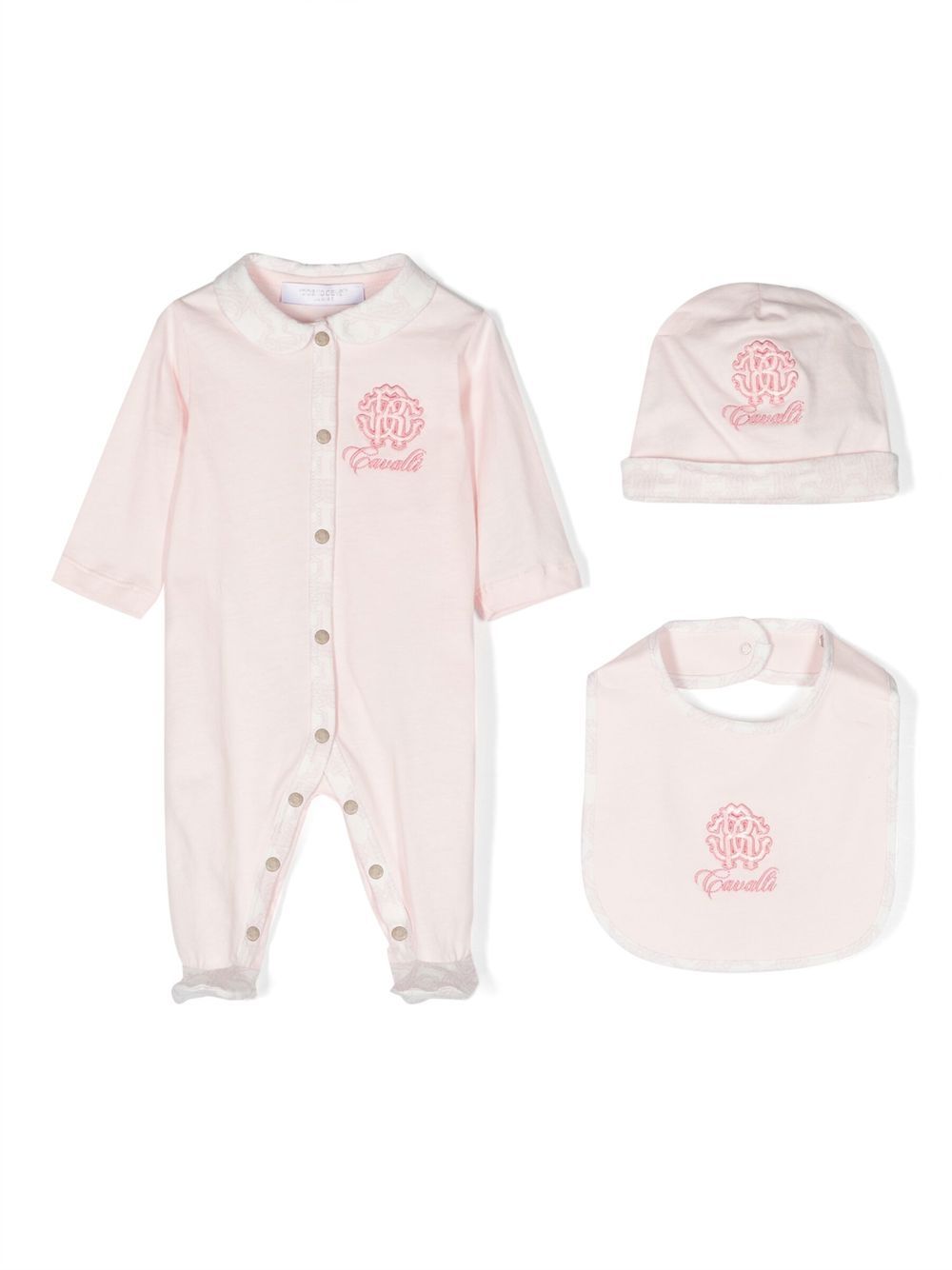 Roberto Cavalli Junior logo刺绣连体衣套装 - 粉色