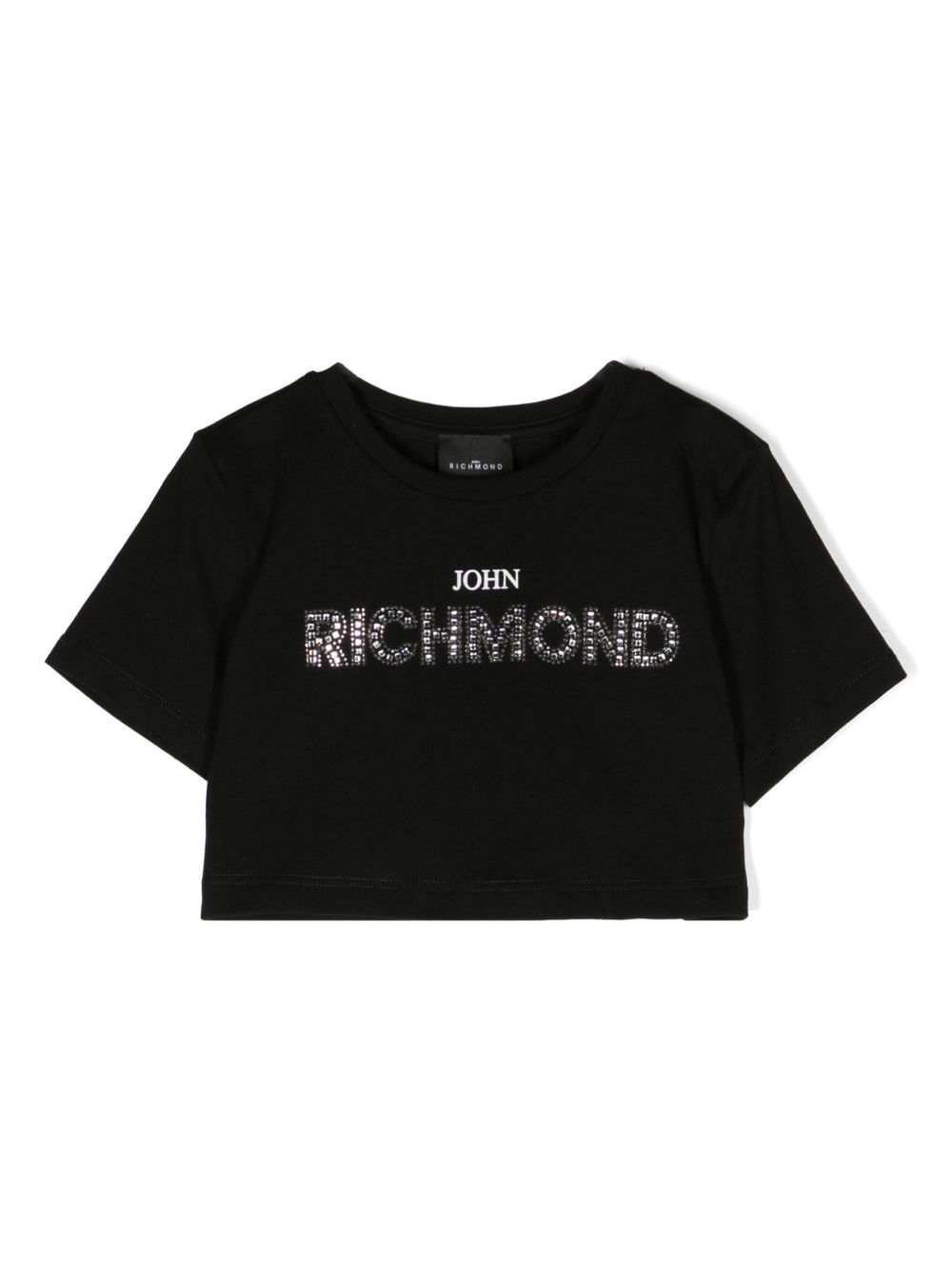 John Richmond Junior 水钻logo短款T恤 - 黑色