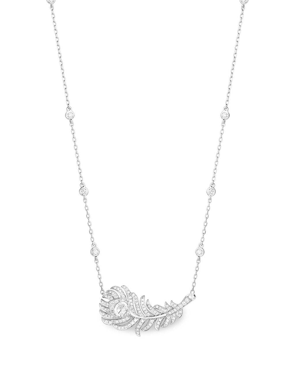 Boucheron 18K白金小号 Plume de Paon 钻石项链 - 银色
