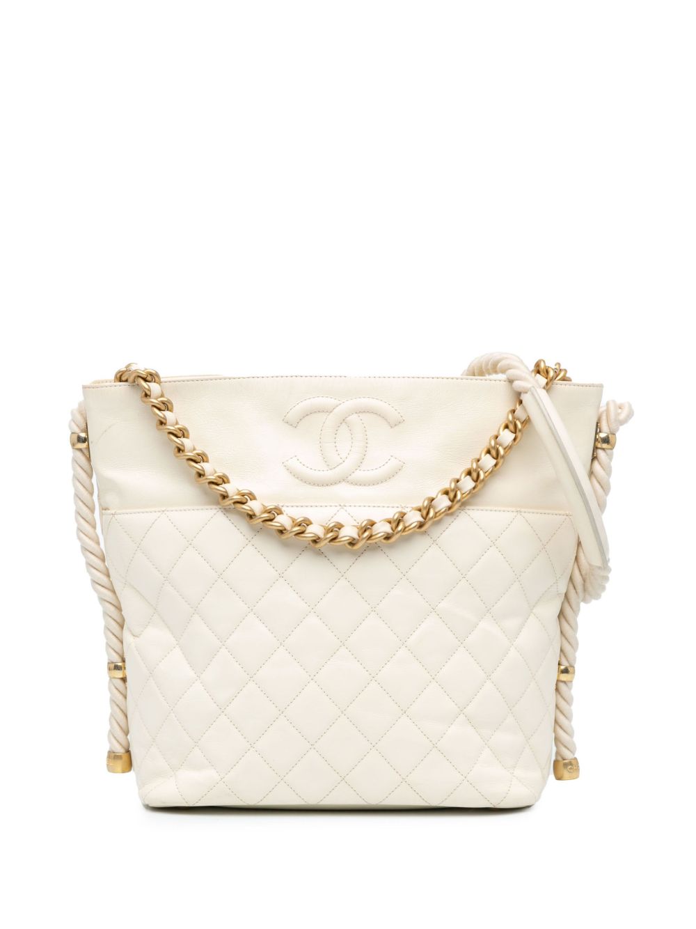 CHANEL Pre-Owned En Vogue Rope 褶皱小牛毛斜挎包（2019年典藏款） - 白色
