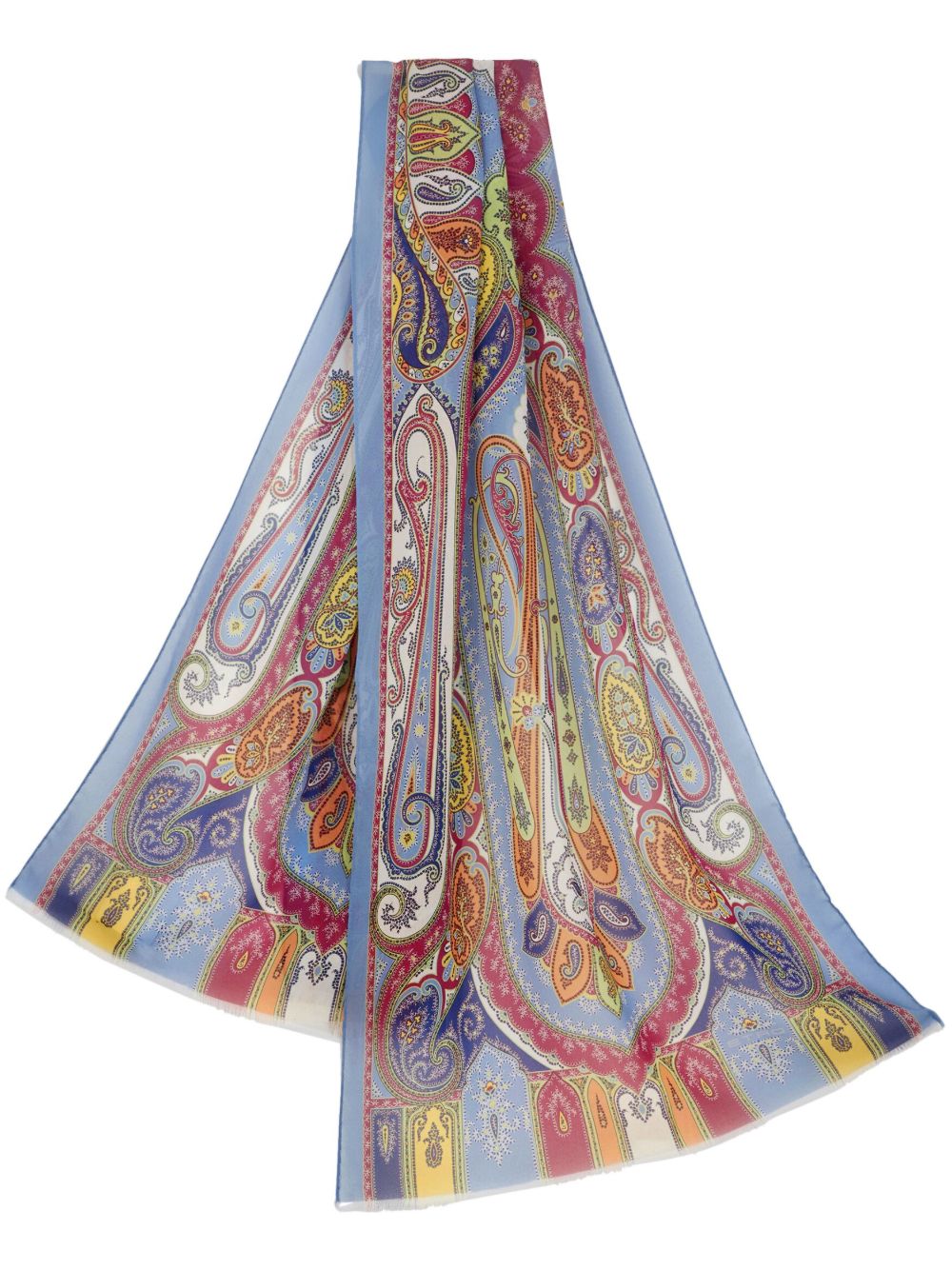ETRO 图案印花真丝围巾 - 蓝色