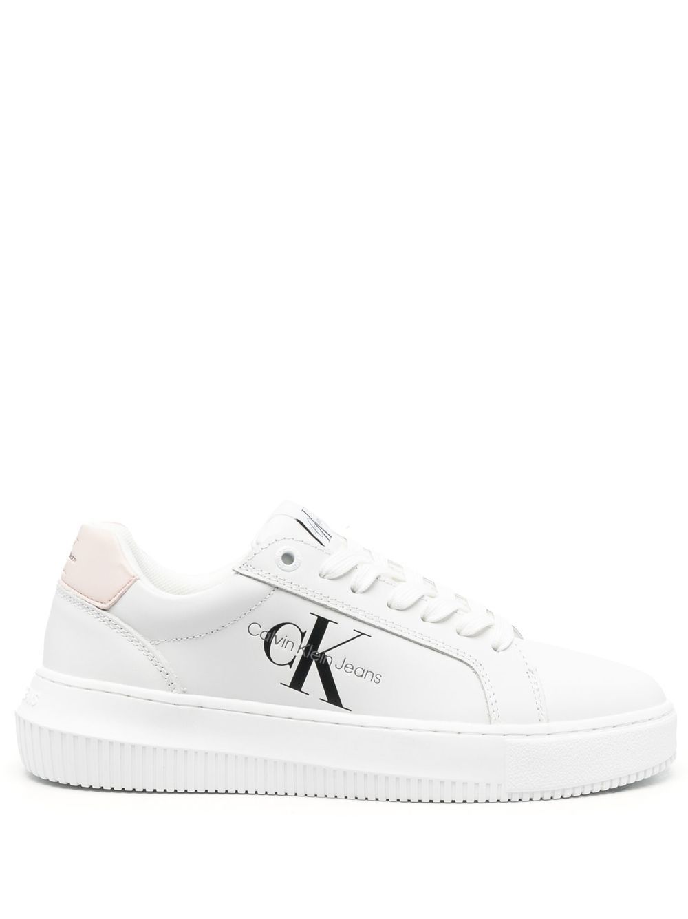Calvin Klein logo印花系带运动鞋 - 白色