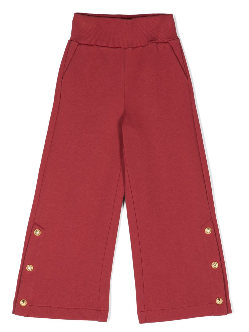 Balmain Kids 装饰性纽扣棉阔腿裤 - 红色