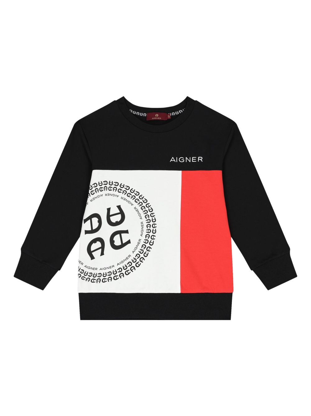 Aigner Kids logo印花拼色卫衣 - 黑色