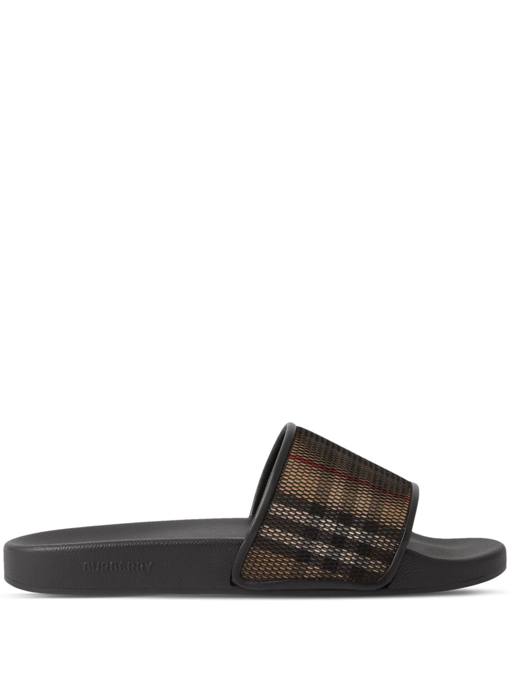 Burberry 经典格纹印花网纱拖鞋 - 褐色
