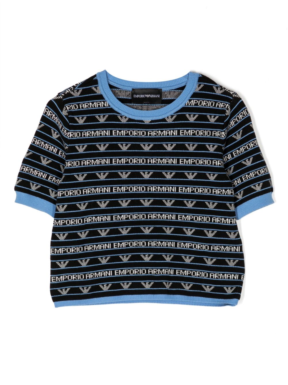 Emporio Armani Kids logo嵌花针织上衣 - 黑色