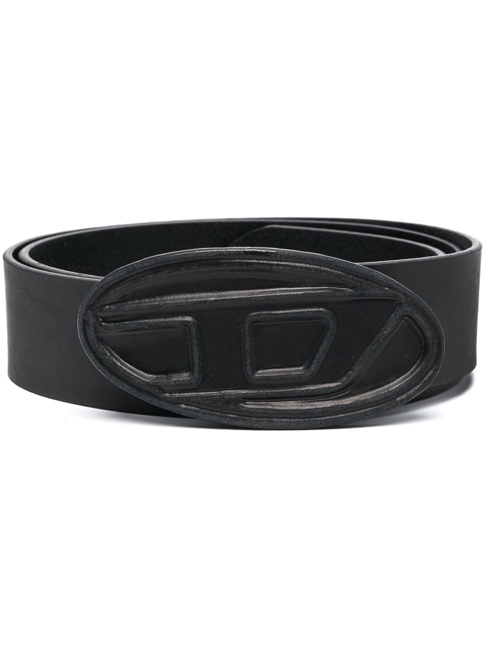 Diesel 1DR logo扣环皮质腰带 - 黑色