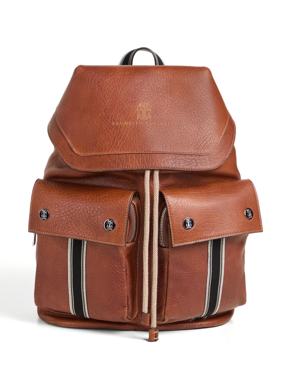 Brunello Cucinelli Kids logo印花皮质双肩包 - 褐色