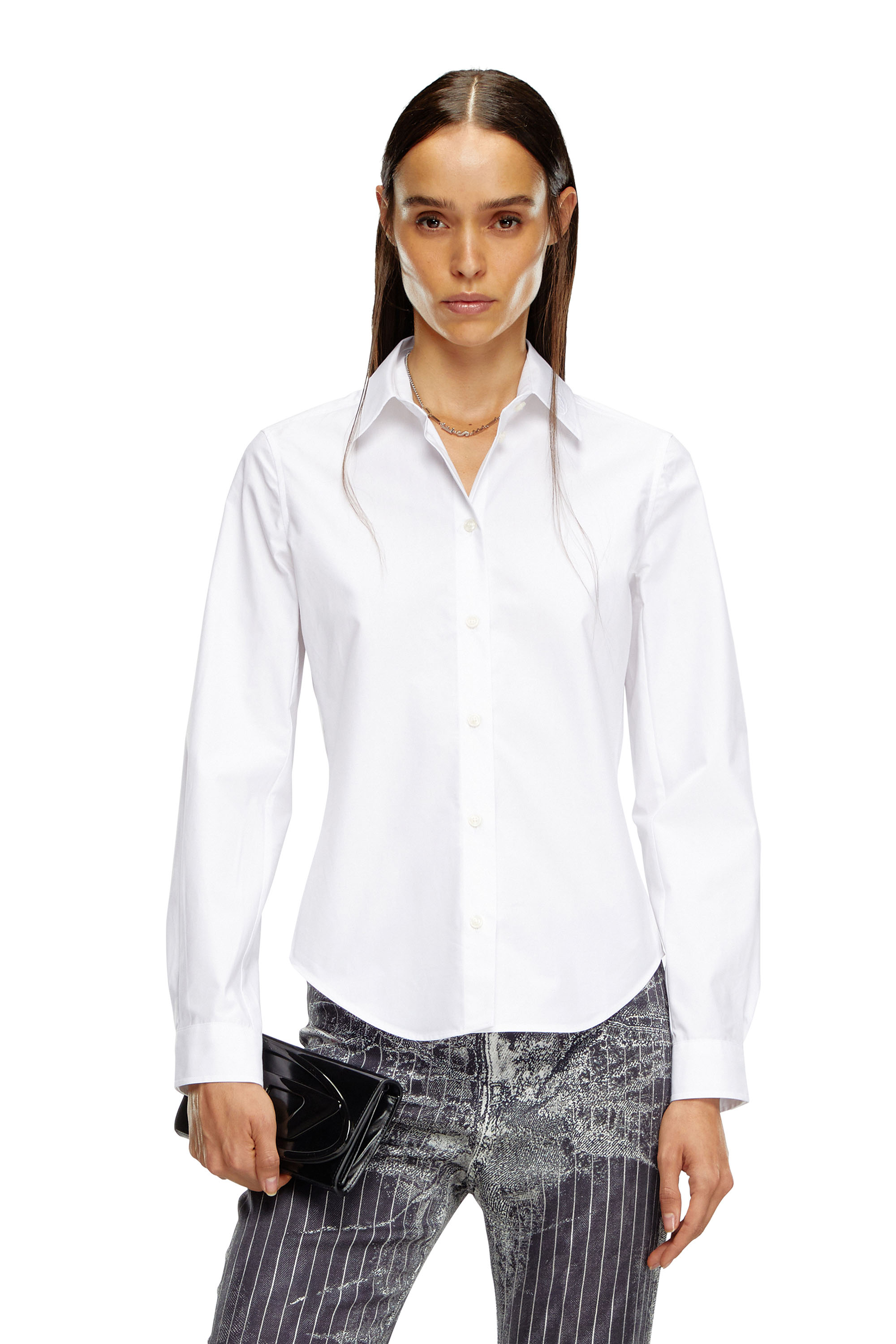 Diesel - Shirt with logo-embroidered collar - Shirts - Woman - White