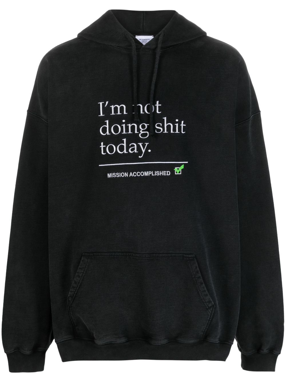 VETEMENTS 文字印花棉连帽衫 - 黑色