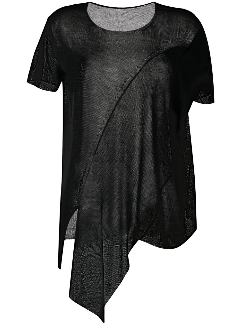 Yohji Yamamoto 半透明不对称T恤 - 黑色