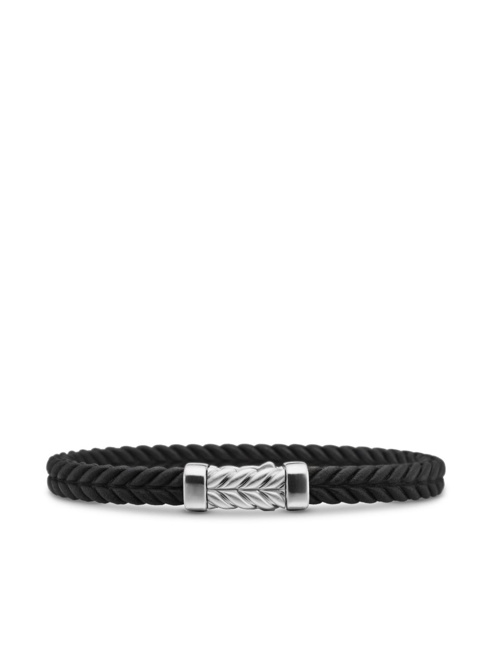 David Yurman 纯银 Chevron 黑色钻石手链 - 银色
