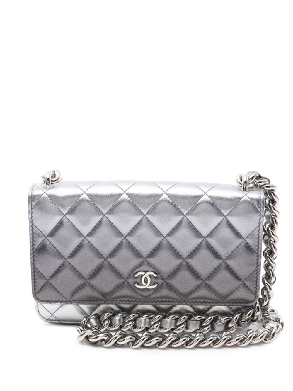 CHANEL Pre-Owned Classic 金属感小羊皮斜挎搭链钱包（2021-2024年典藏款） - 银色