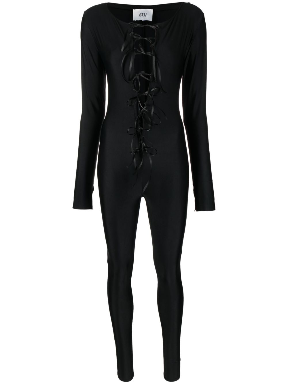 Atu Body Couture 系带缎面紧身连衣裤 - 黑色