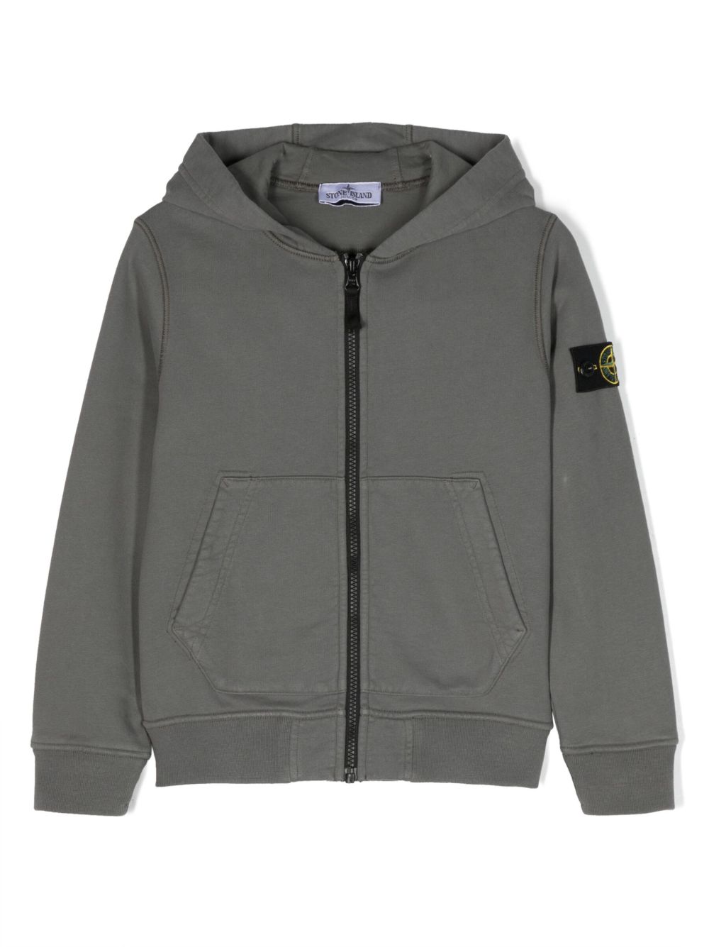 Stone Island Junior 罗盘徽章拉链连帽衫 - 灰色