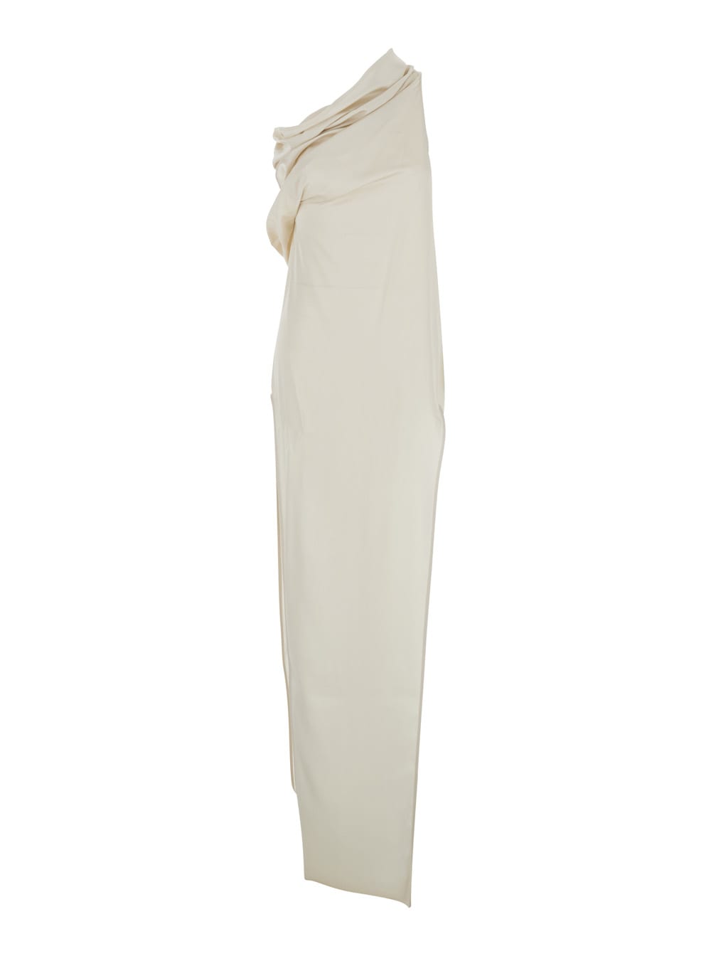 Rick Owens athena Arrowhead White Long Dress With One Shoulder Design And Side Slits In Viscose And Acetate Blend Woman
