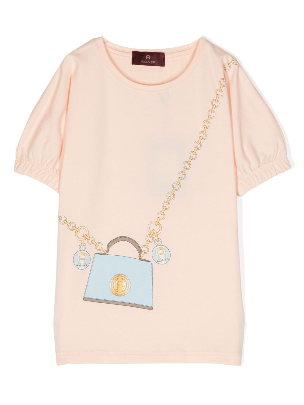 Aigner Kids 图案印花泡泡袖T恤 - 粉色