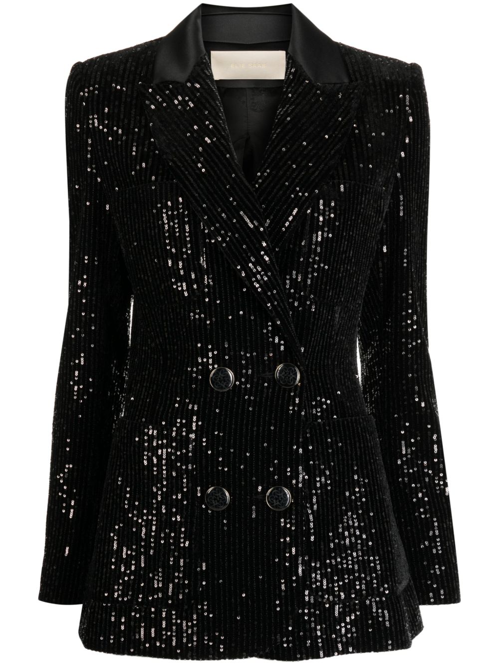Elie Saab 亮片双排扣西装夹克 - 黑色
