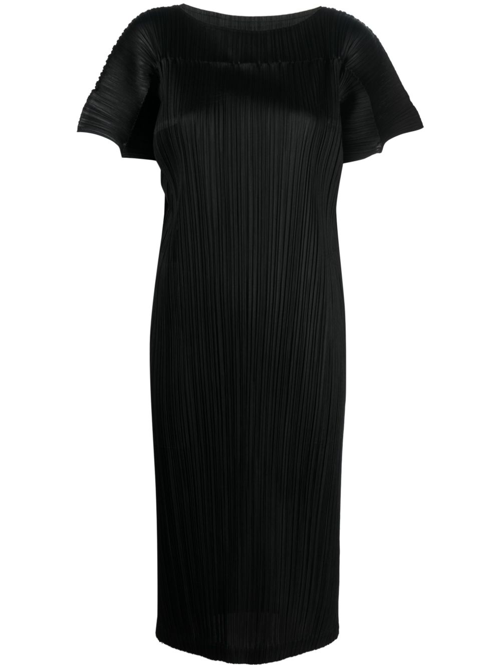 Pleats Please Issey Miyake Route 细褶中长连衣裙 - 黑色