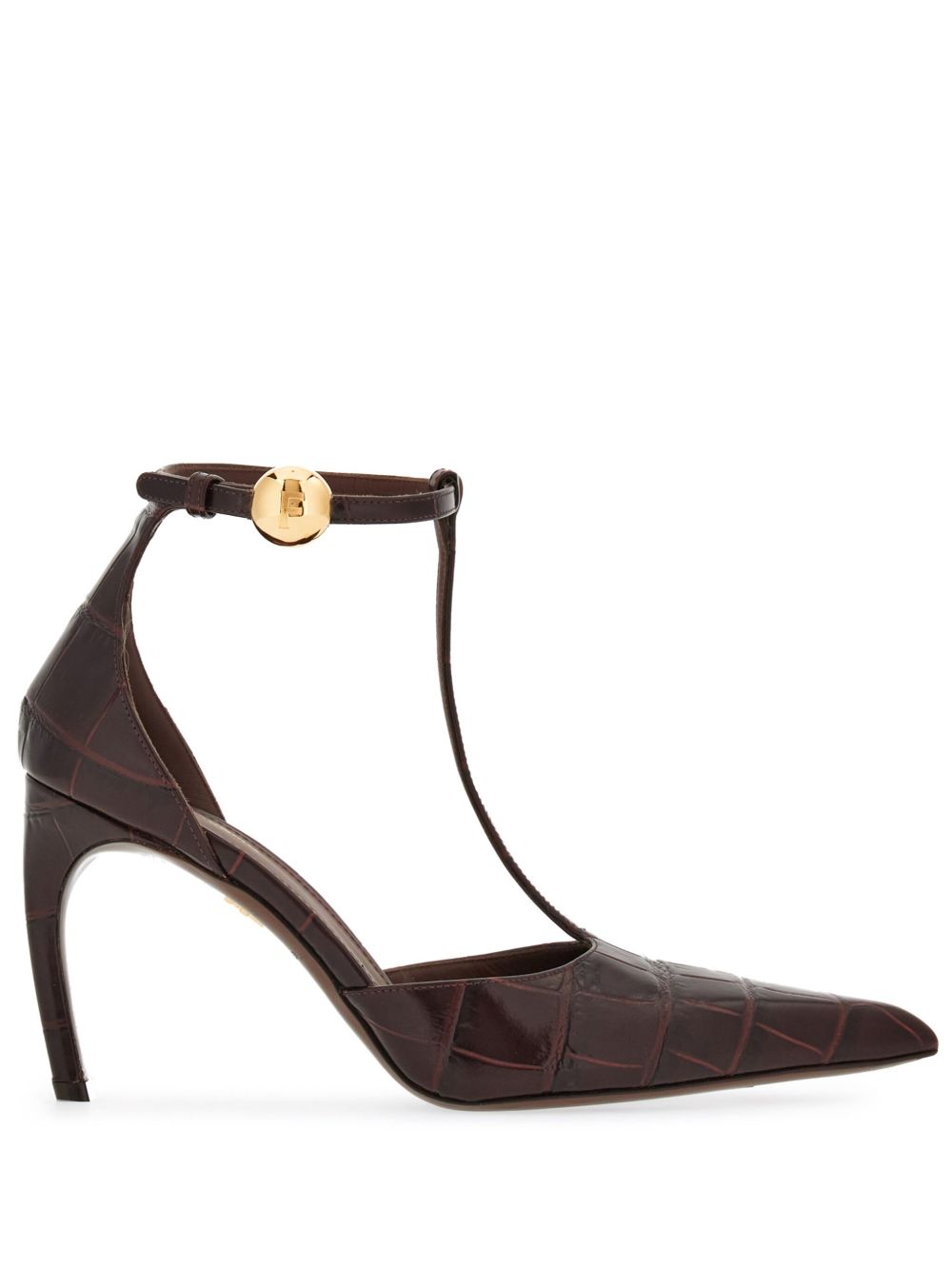 Ferragamo T字带皮质高跟鞋 - 褐色