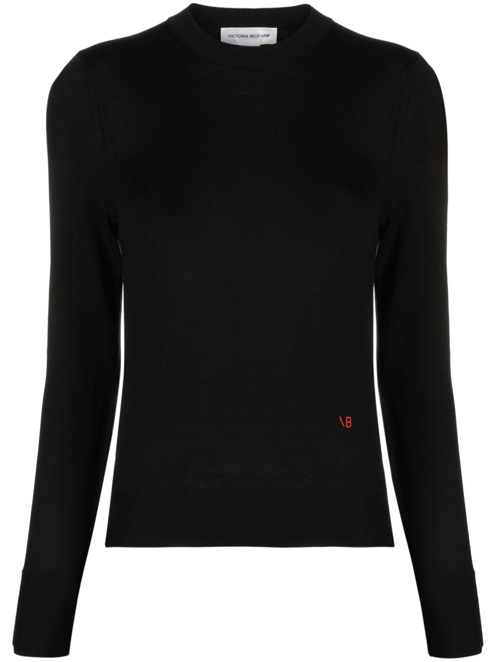Victoria Beckham logo刺绣美利诺羊毛毛衣 - 黑色