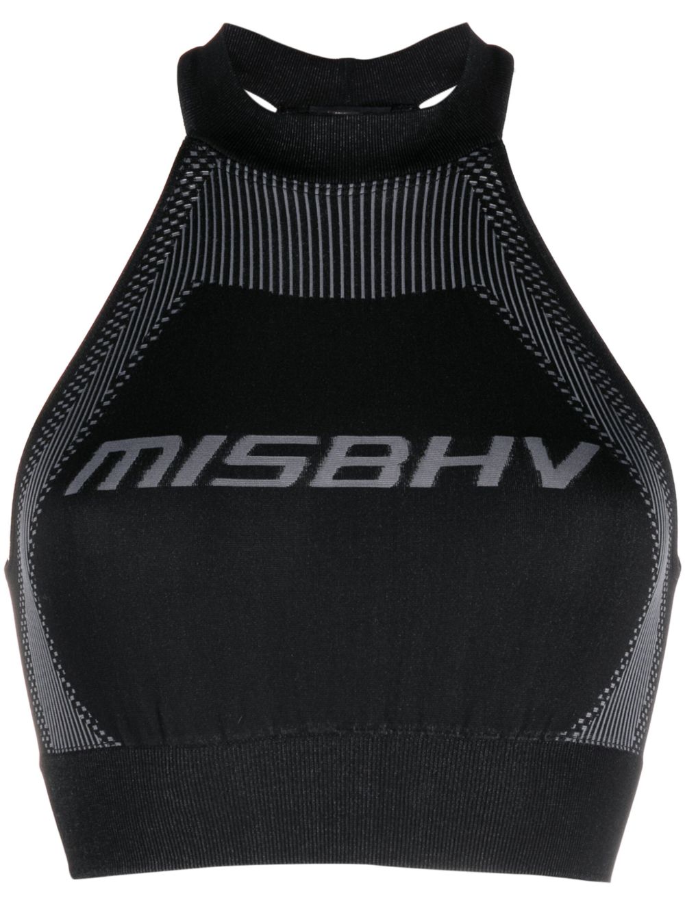 MISBHV logo提花短款挂脖上衣 - 黑色