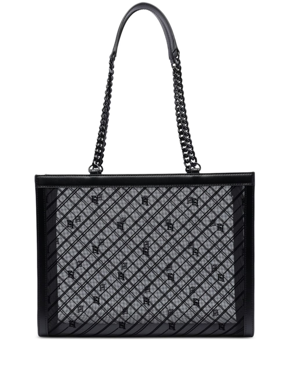 Elisabetta Franchi 植绒logo大号网布单肩包 - 黑色