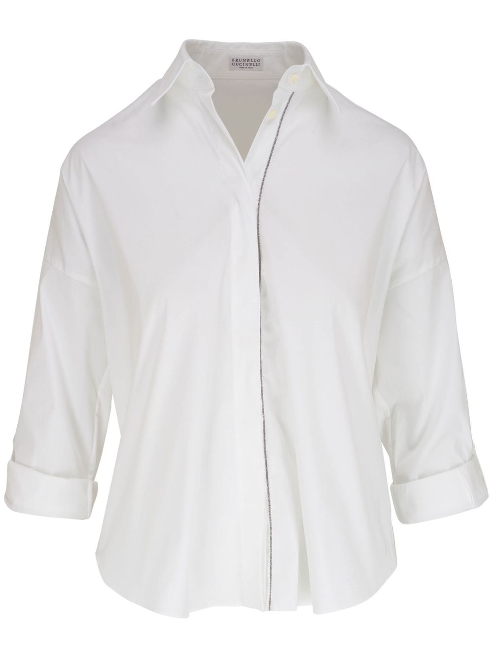 Brunello Cucinelli Monili 边饰棉质混纺衬衫 - 白色