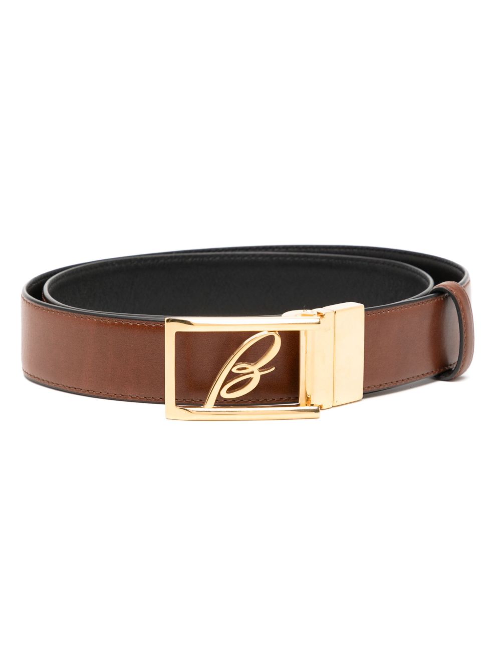 Brioni logo扣环双面皮质腰带 - 褐色
