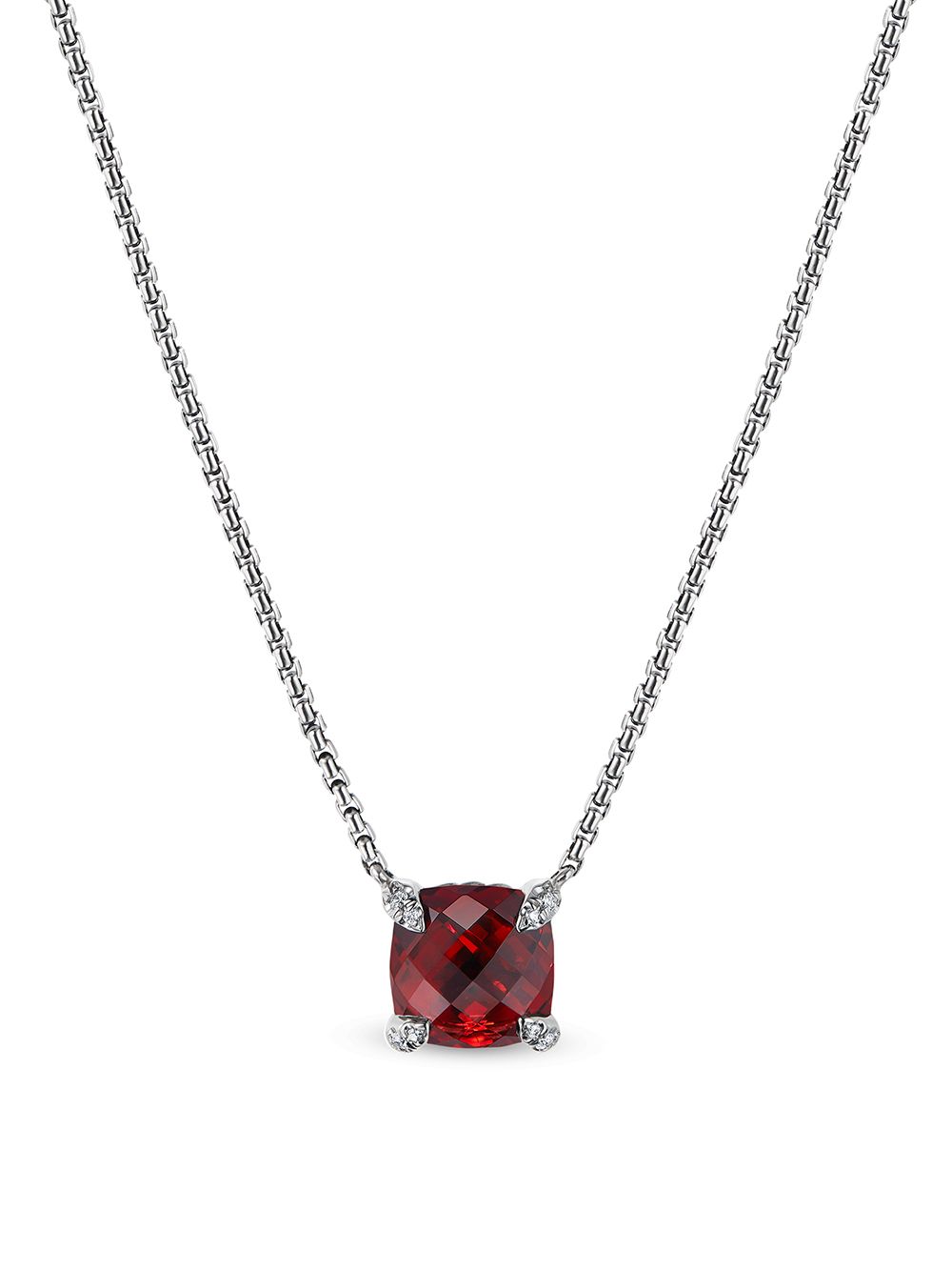 David Yurman 纯银 Petite Chatelaine 红榴石石榴石钻石项链 - 红色