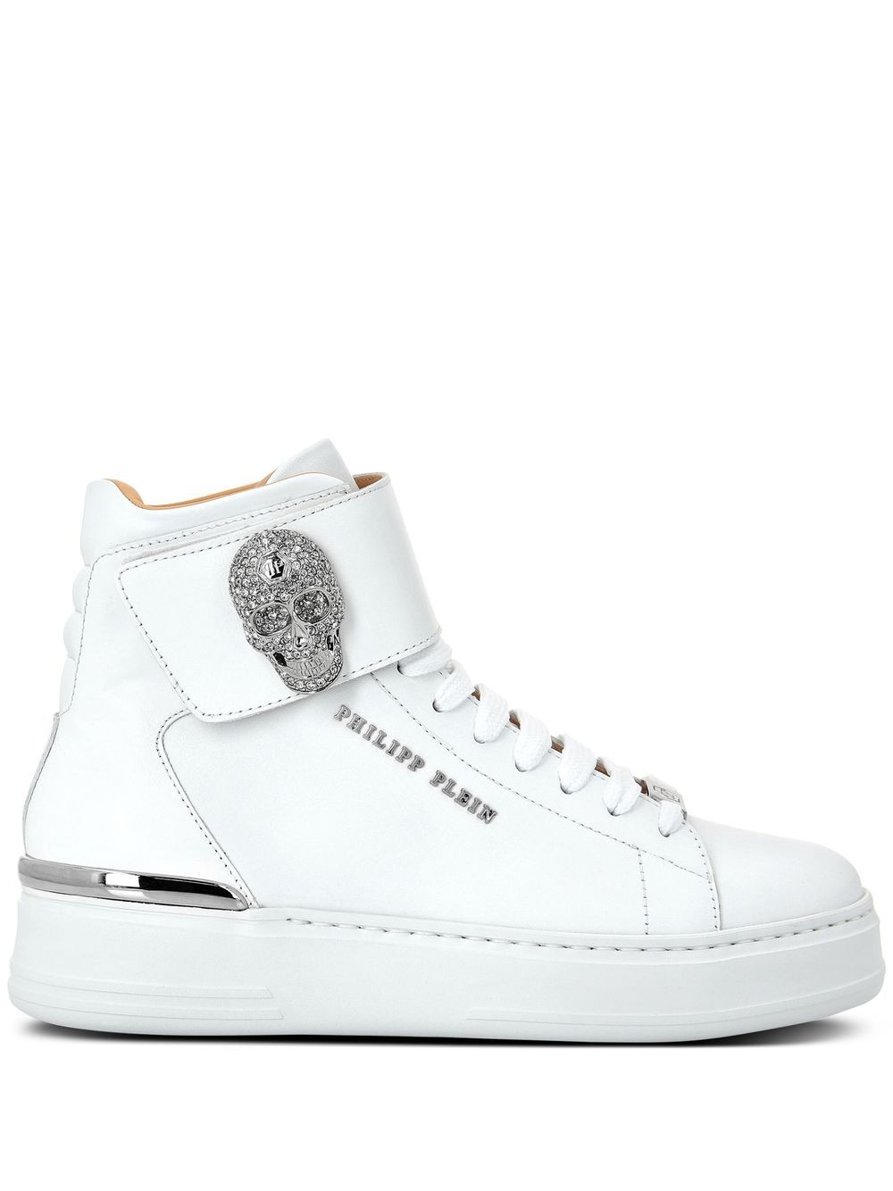 Philipp Plein 晶饰骷髅头高帮板鞋 - 白色