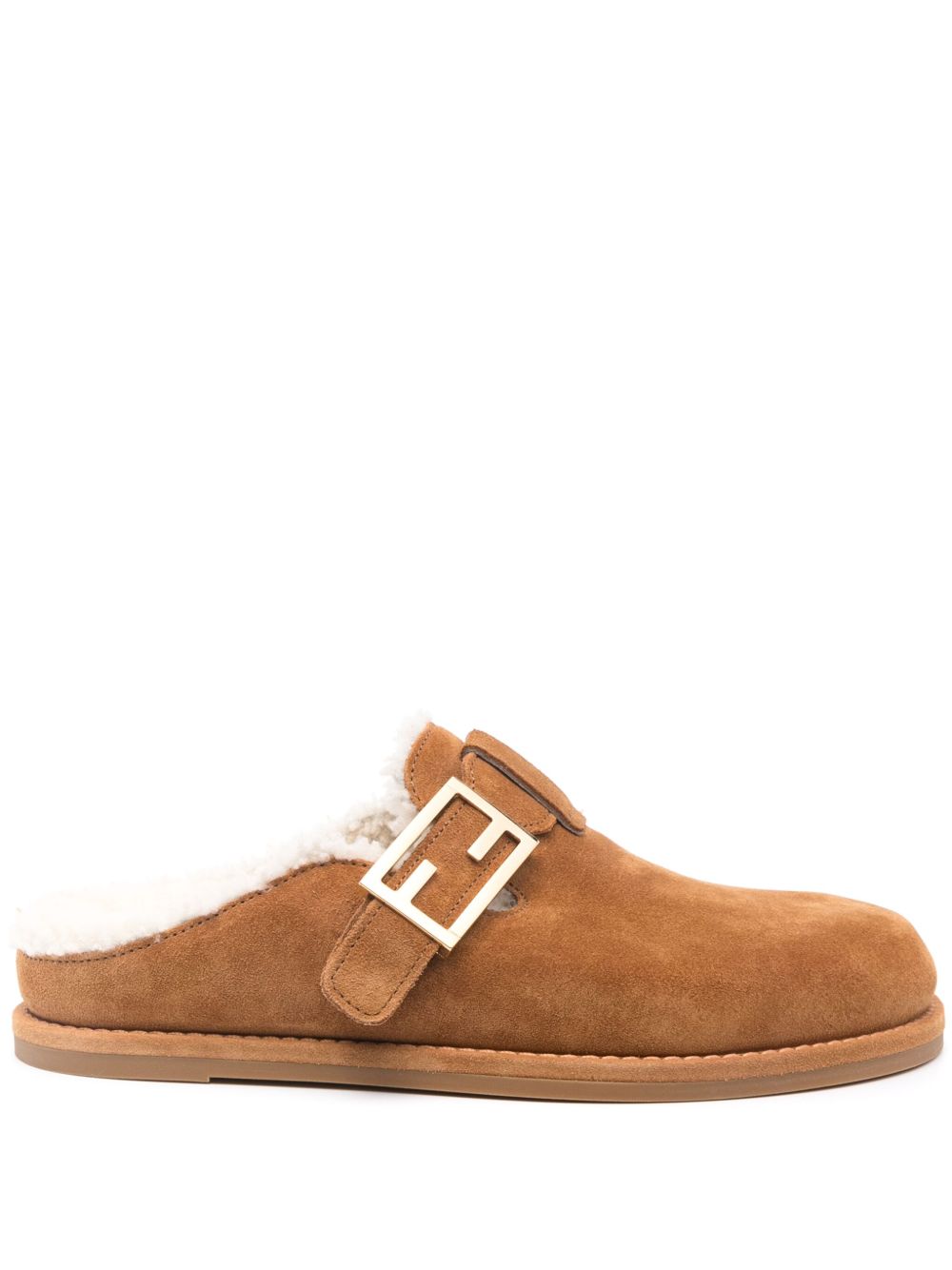 FENDI Fendi Feel 绒面皮拖鞋 - 褐色