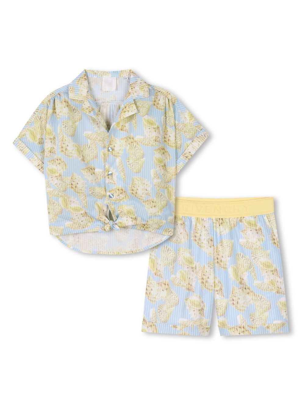 Givenchy Kids 贝壳印花衬衫与短裤套装 - 蓝色