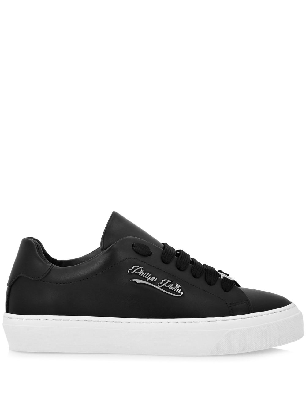 Philipp Plein Signature 印花皮质运动鞋 - 黑色
