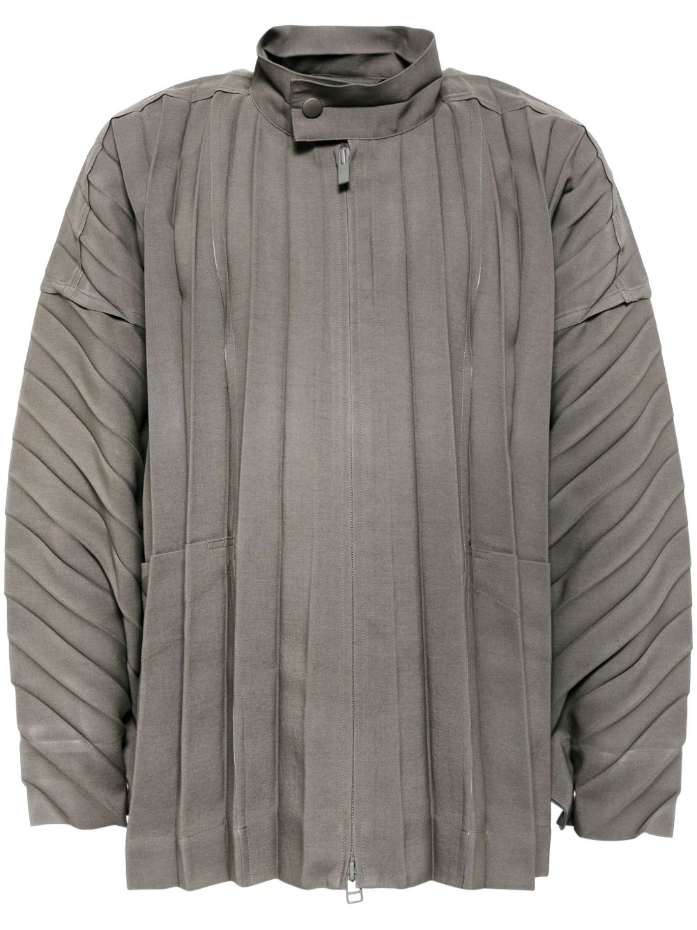 Homme Plissé Issey Miyake 边饰褶饰夹克 - 灰色