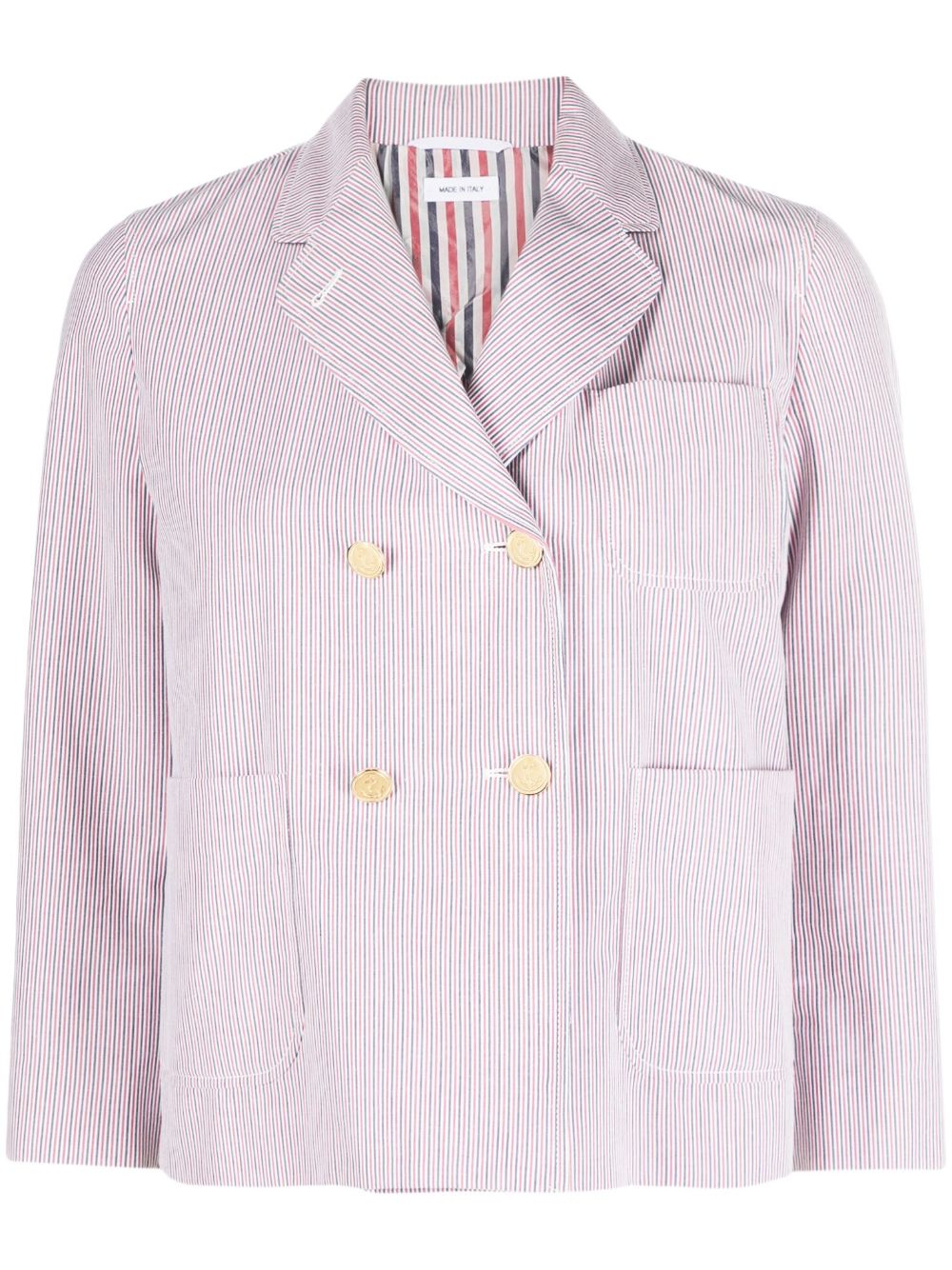 Thom Browne 条纹双排扣夹克 - 红色