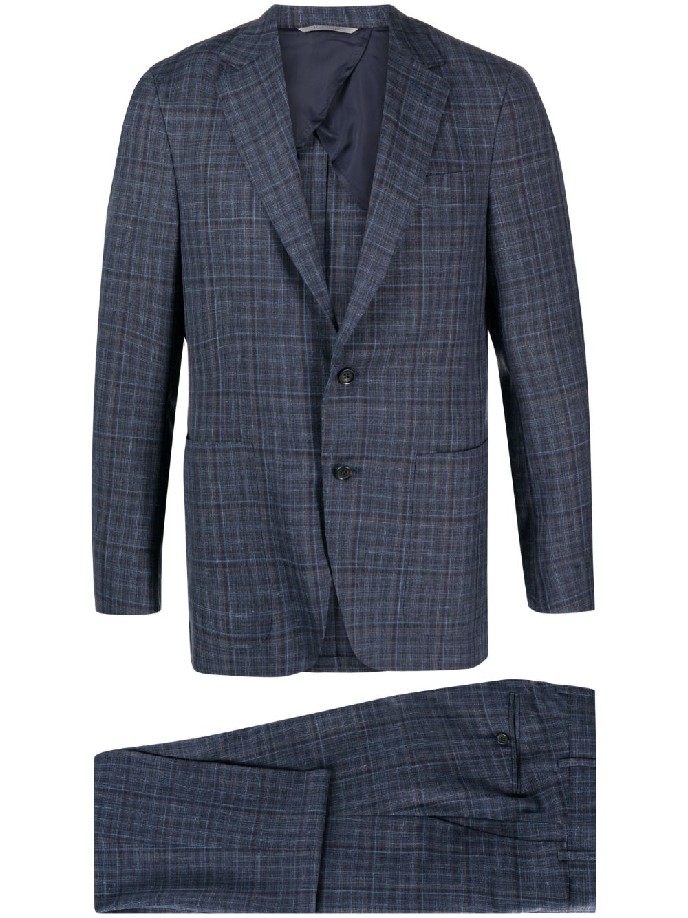 Canali 格纹图案单排扣西装套装 - 蓝色